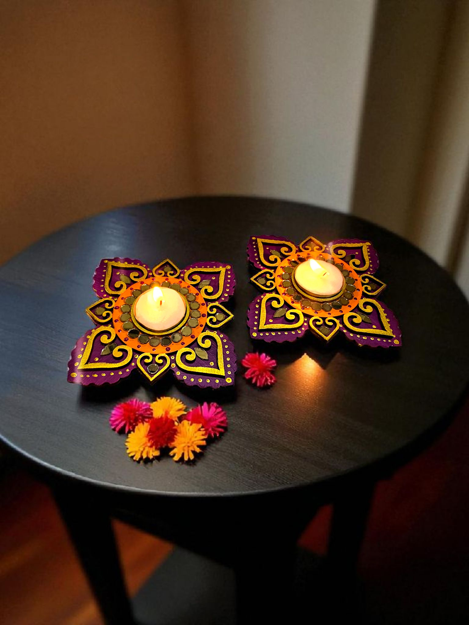 Candle Holders With Mirror Work Tealight