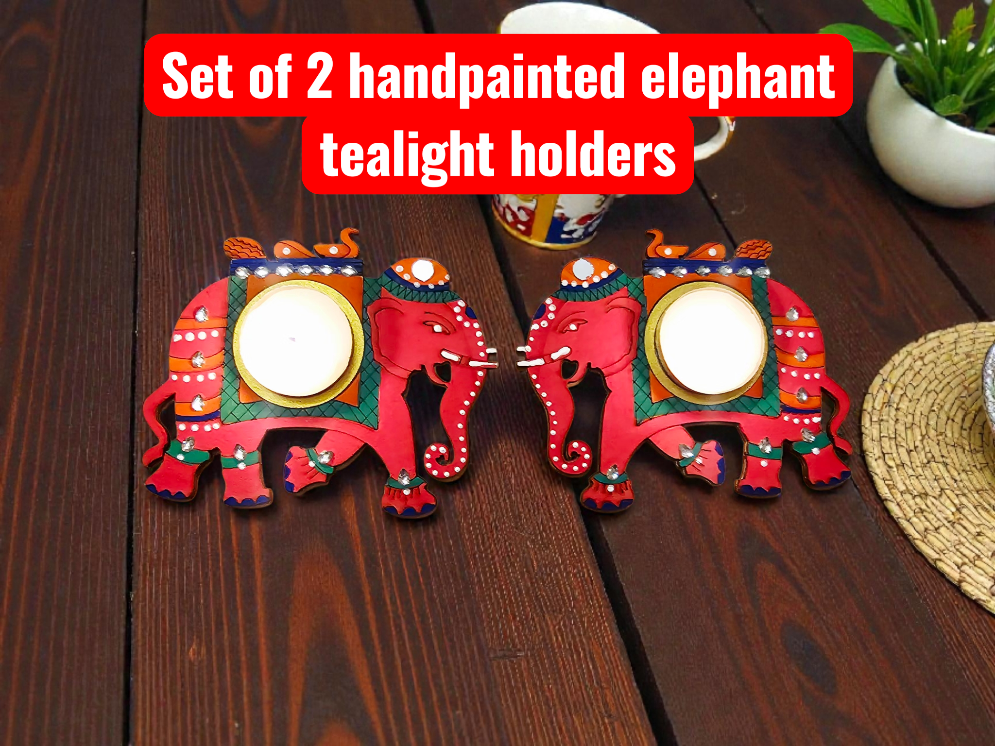 Candle Holders With Two sacred elephants