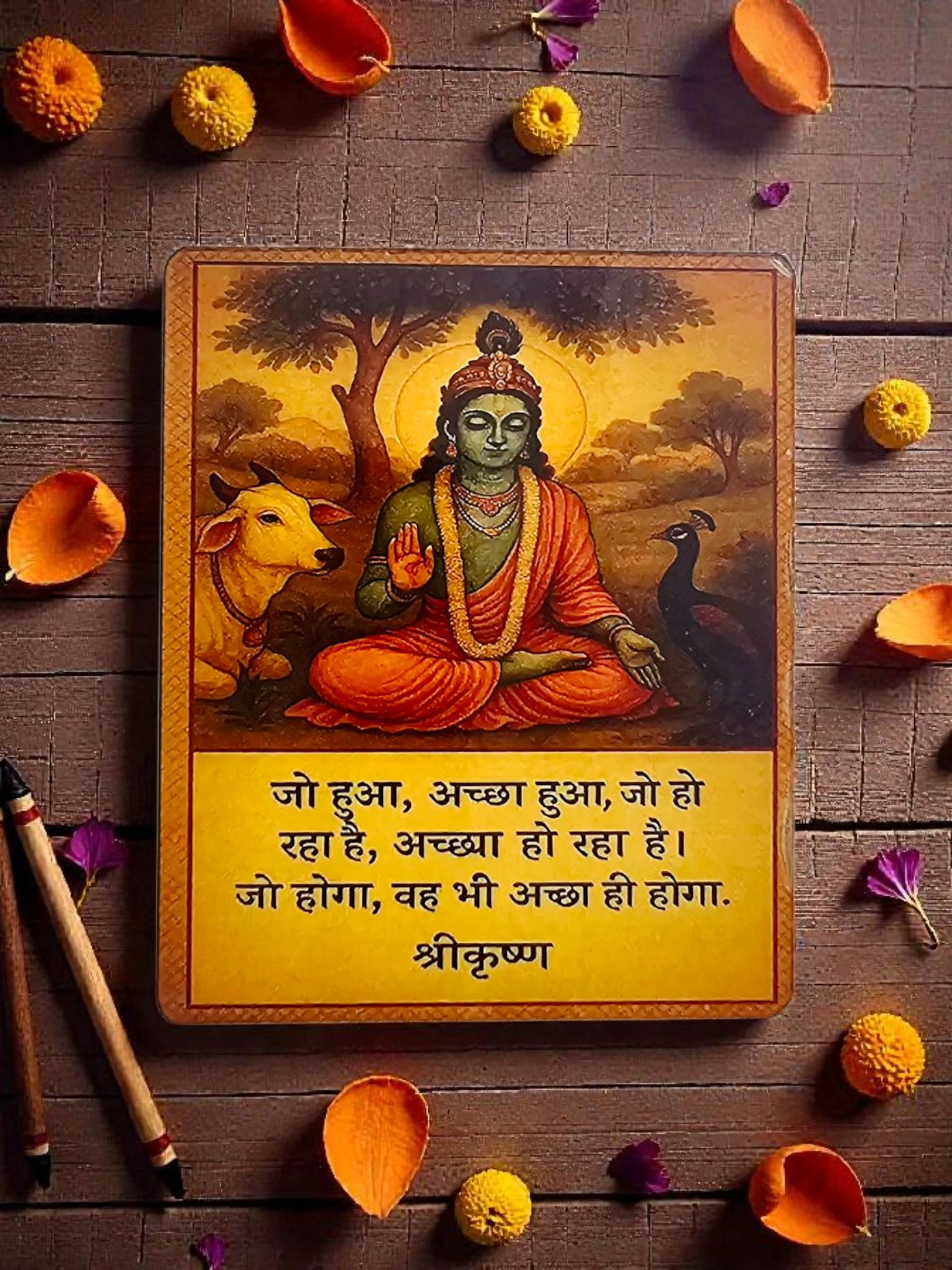 Wooden fridge magnet “Shri Krishna’s Geeta Saar”