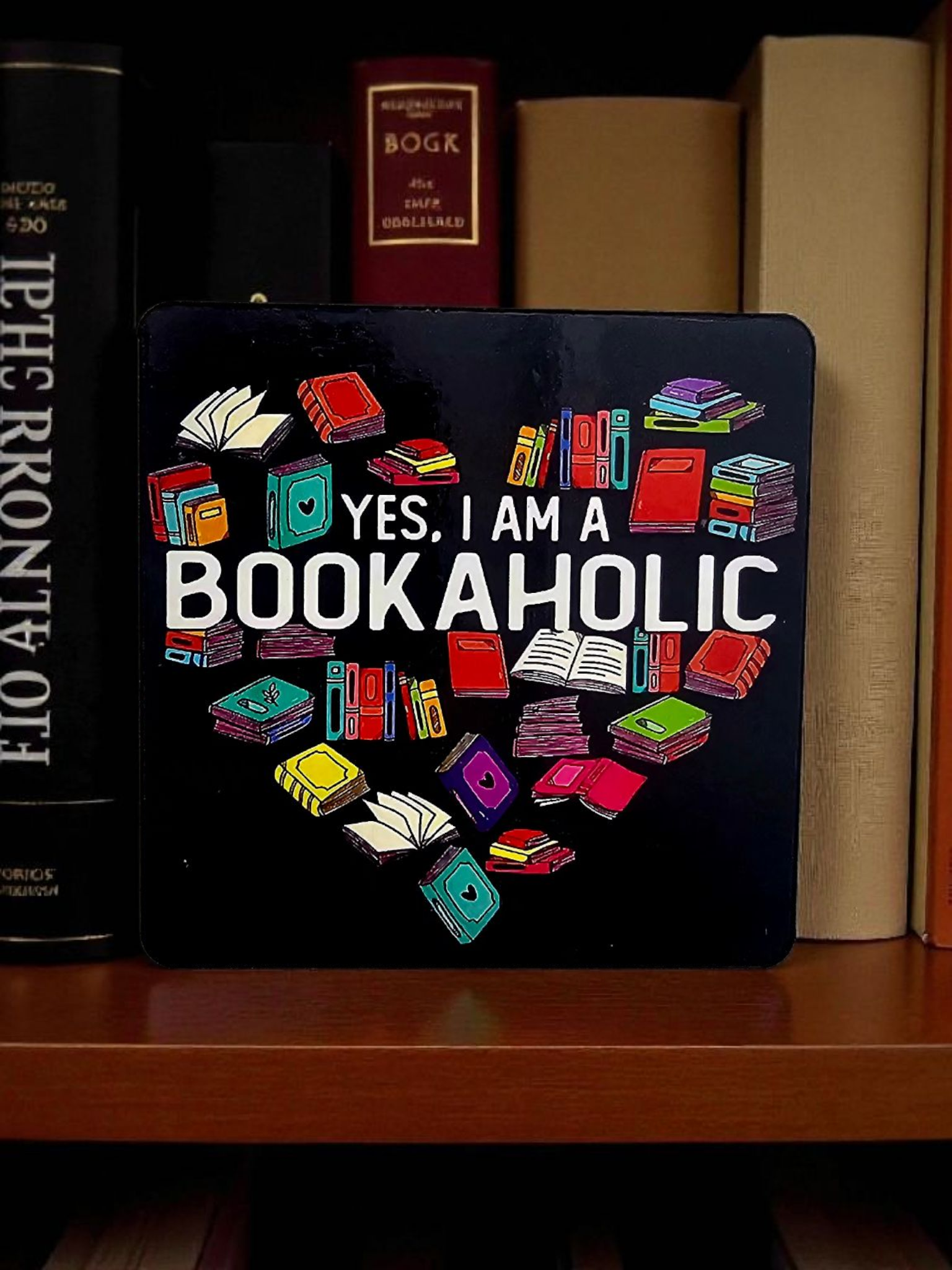 Wooden fridge magnet “Yes, I Am A Bookaholic”